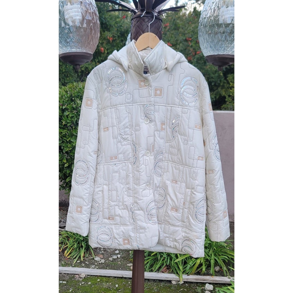Funwear Factory Quilted Hooded Puffer Jacket w/Sequin Accents